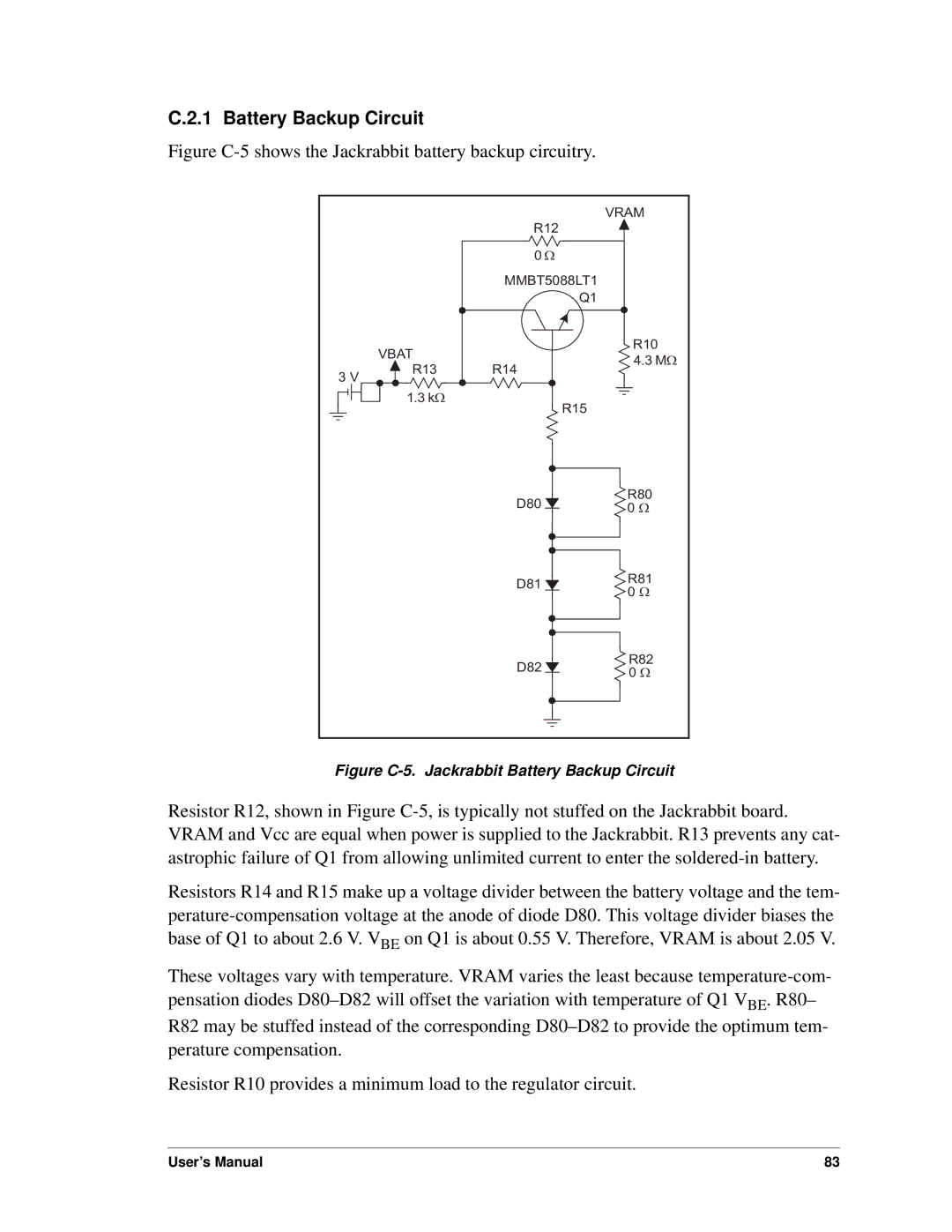 Digi BL1800 user manual Battery Backup Circuit, Figure C-5shows the Jackrabbit battery backup circuitry 