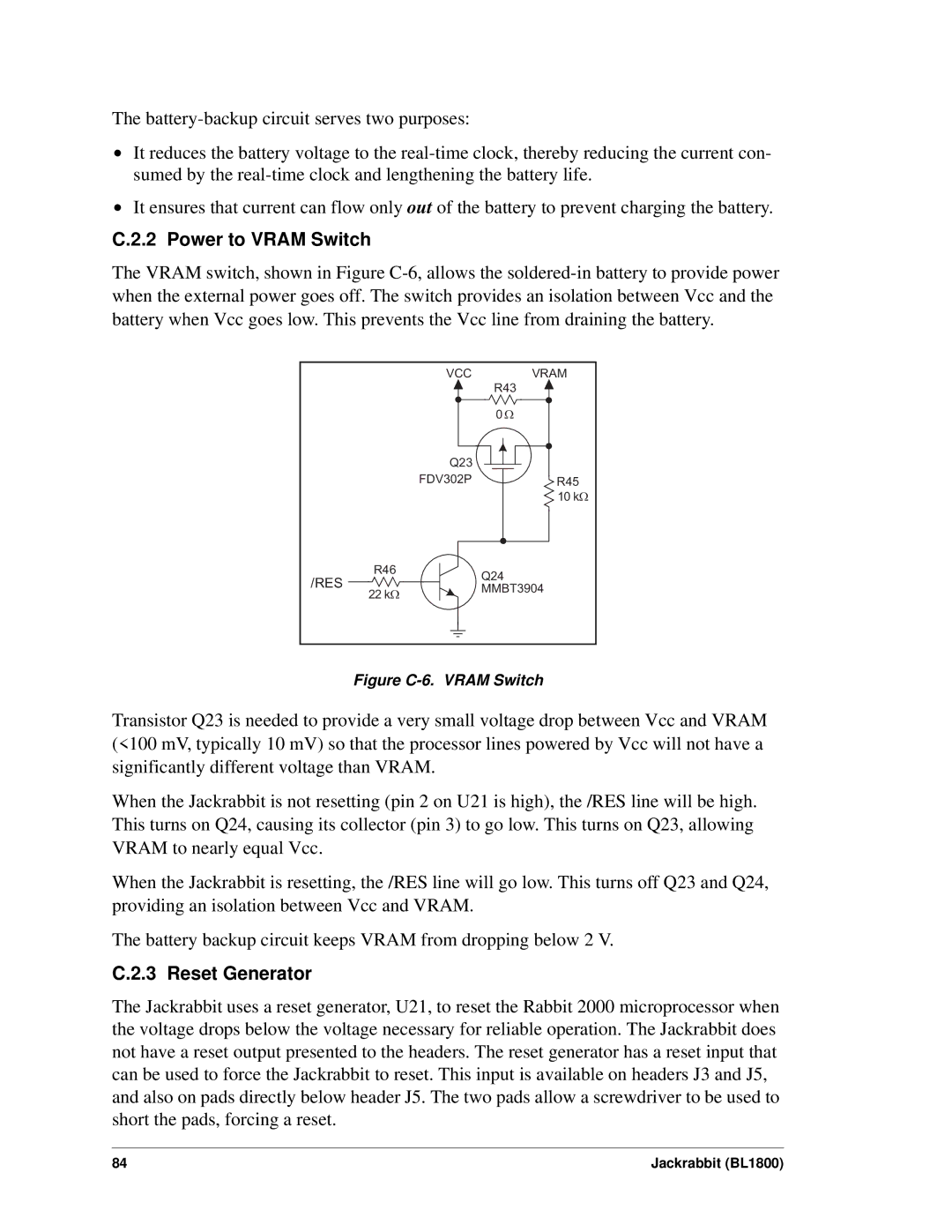 Digi BL1800 user manual Power to Vram Switch, Reset Generator 