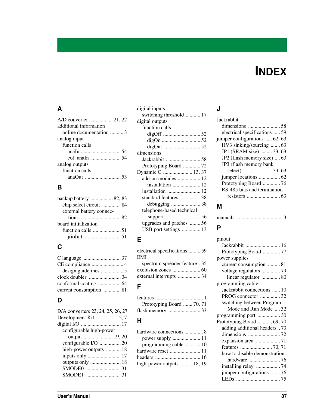 Digi BL1800 user manual Index, SMODE0 SMODE1 