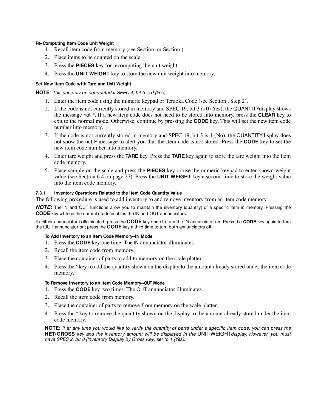 Digi DC-190 installation manual Re-Computing Item Code Unit Weight 