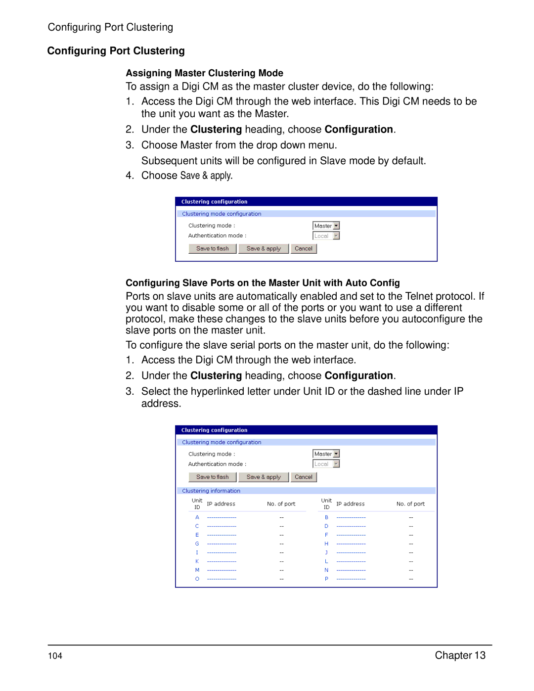 Digi Digi CM manual Configuring Port Clustering 