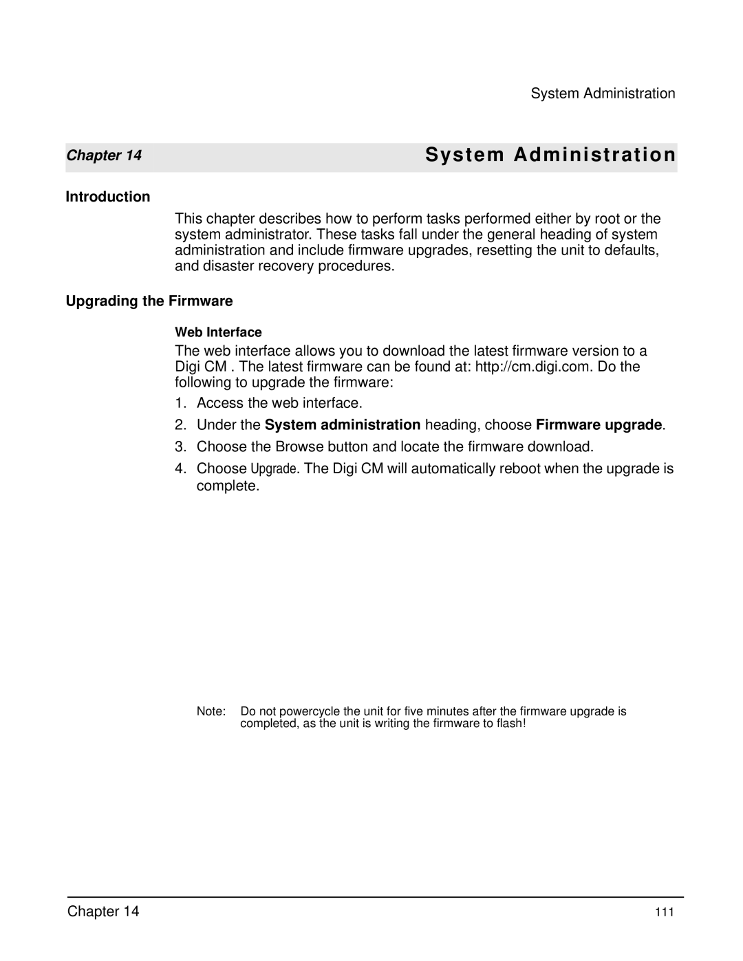 Digi Digi CM manual System Administration, Upgrading the Firmware 