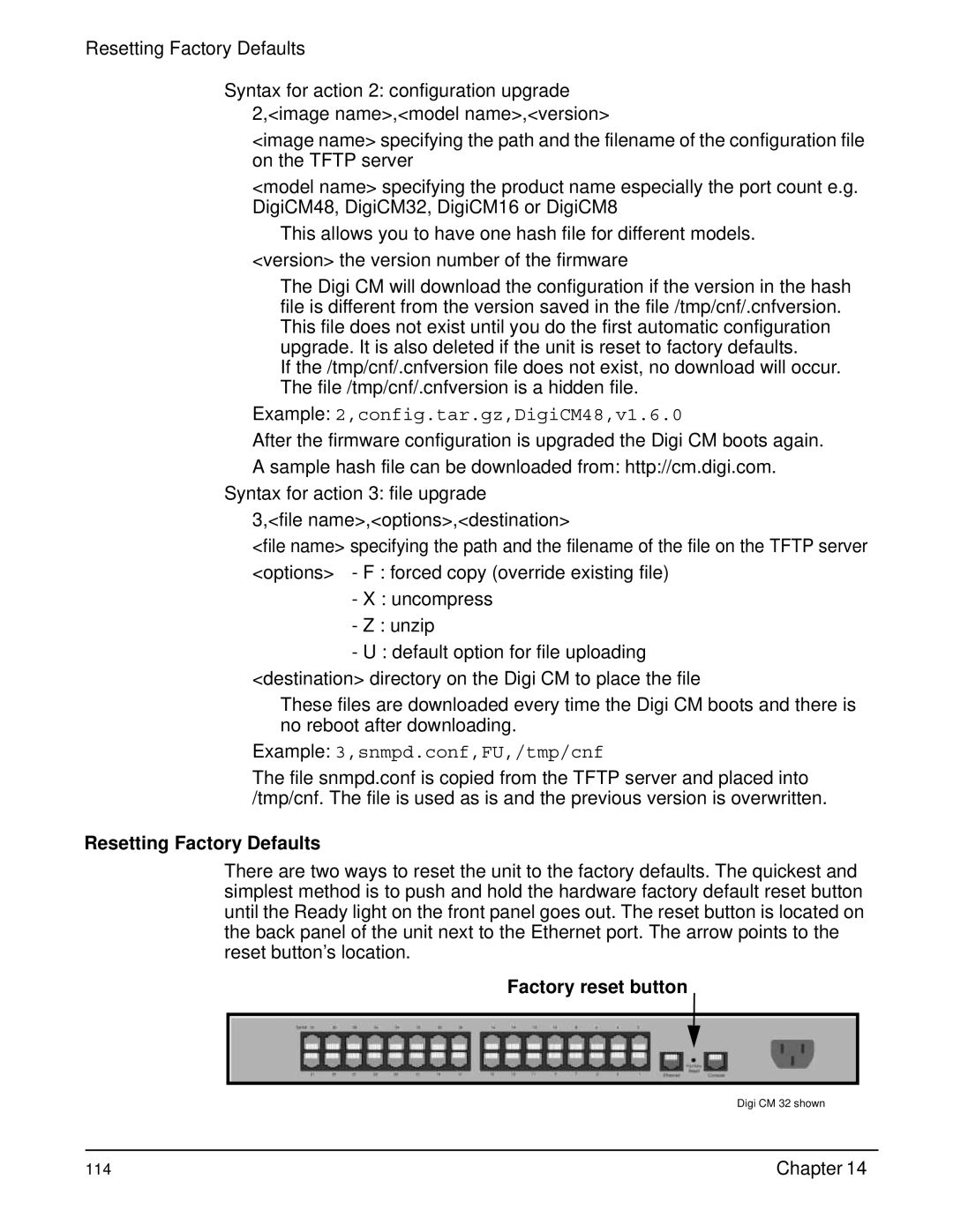 Digi Digi CM manual Resetting Factory Defaults, Factory reset button 