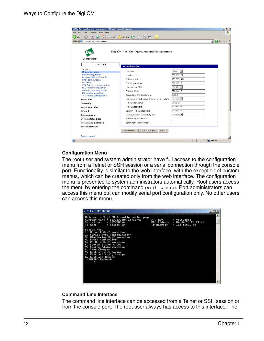 Digi manual Ways to Configure the Digi CM 