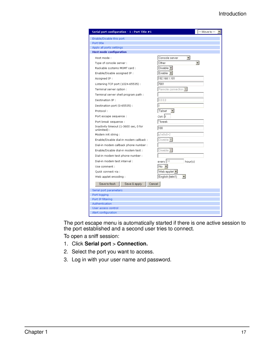 Digi Digi CM manual Click Serial port Connection 