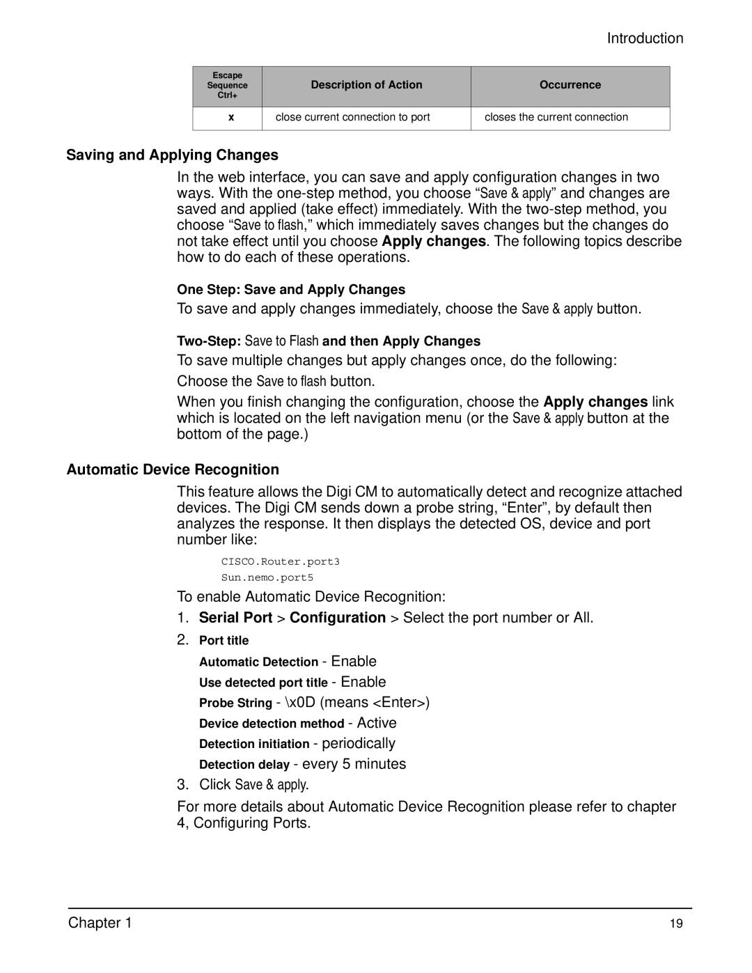 Digi Digi CM manual Saving and Applying Changes, Automatic Device Recognition 