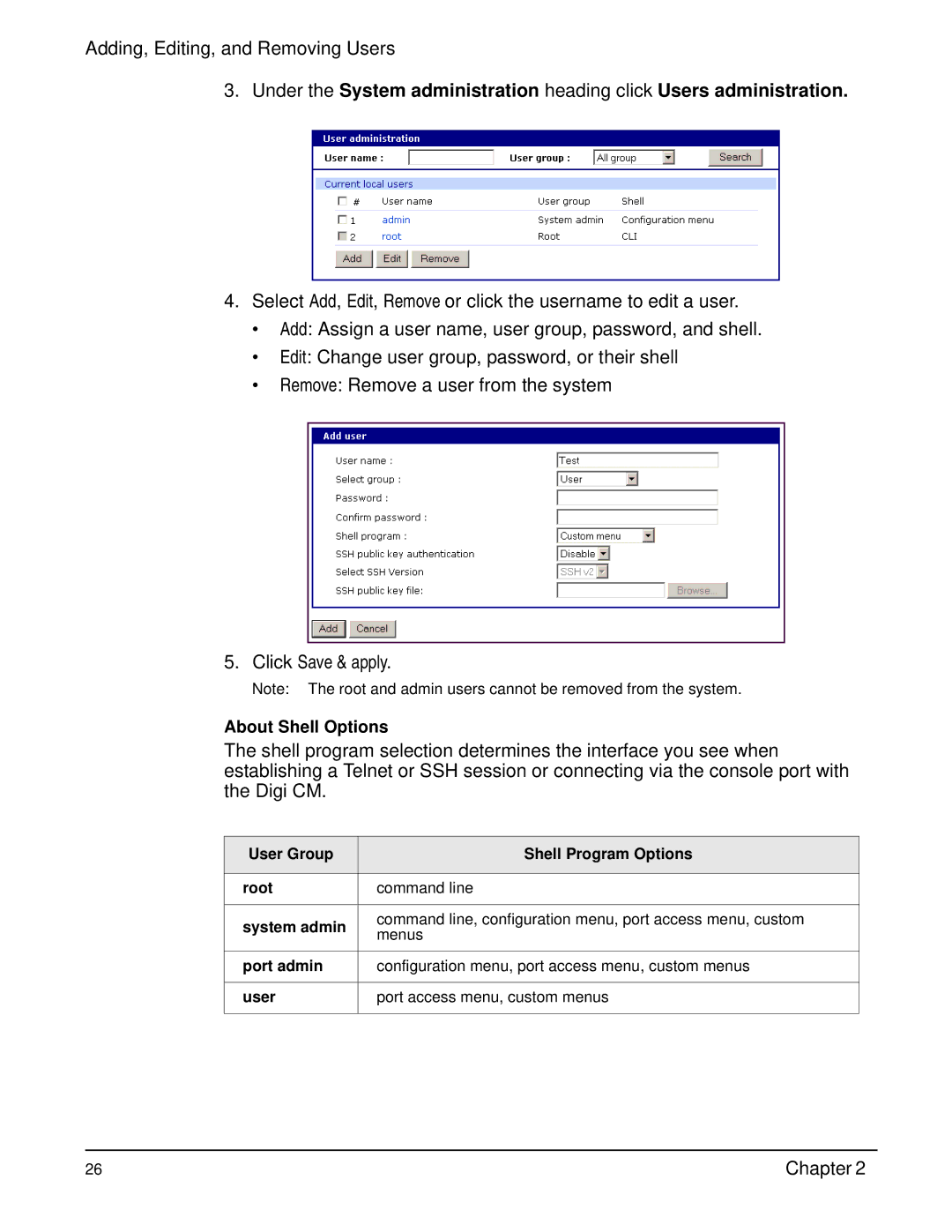 Digi Digi CM manual About Shell Options 