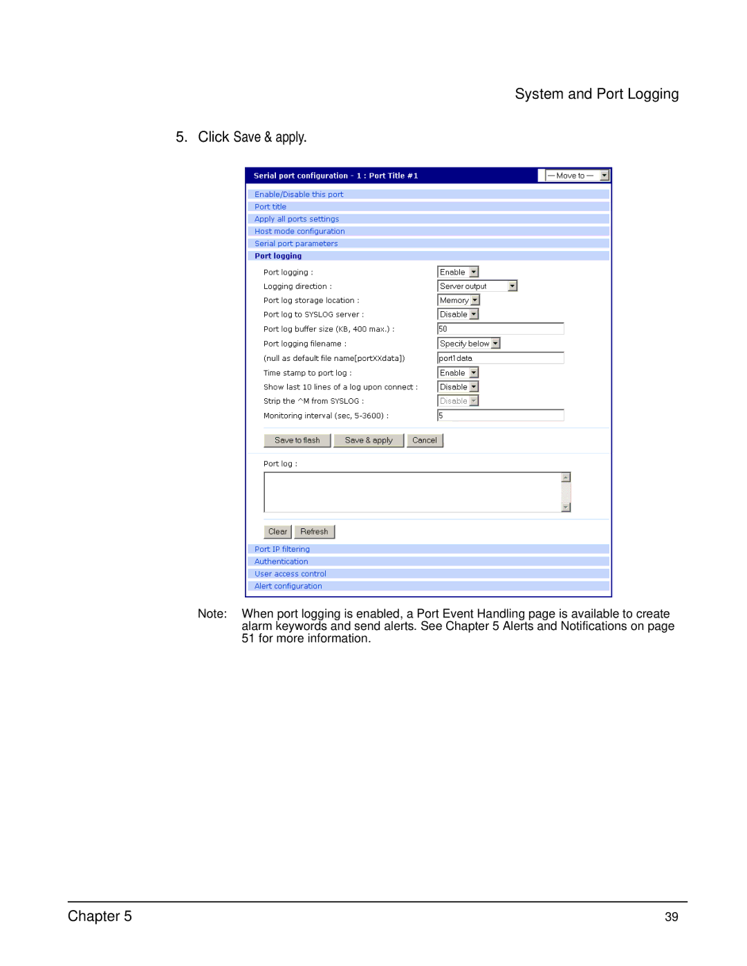 Digi Digi CM manual System and Port Logging Click Save & apply Chapter 