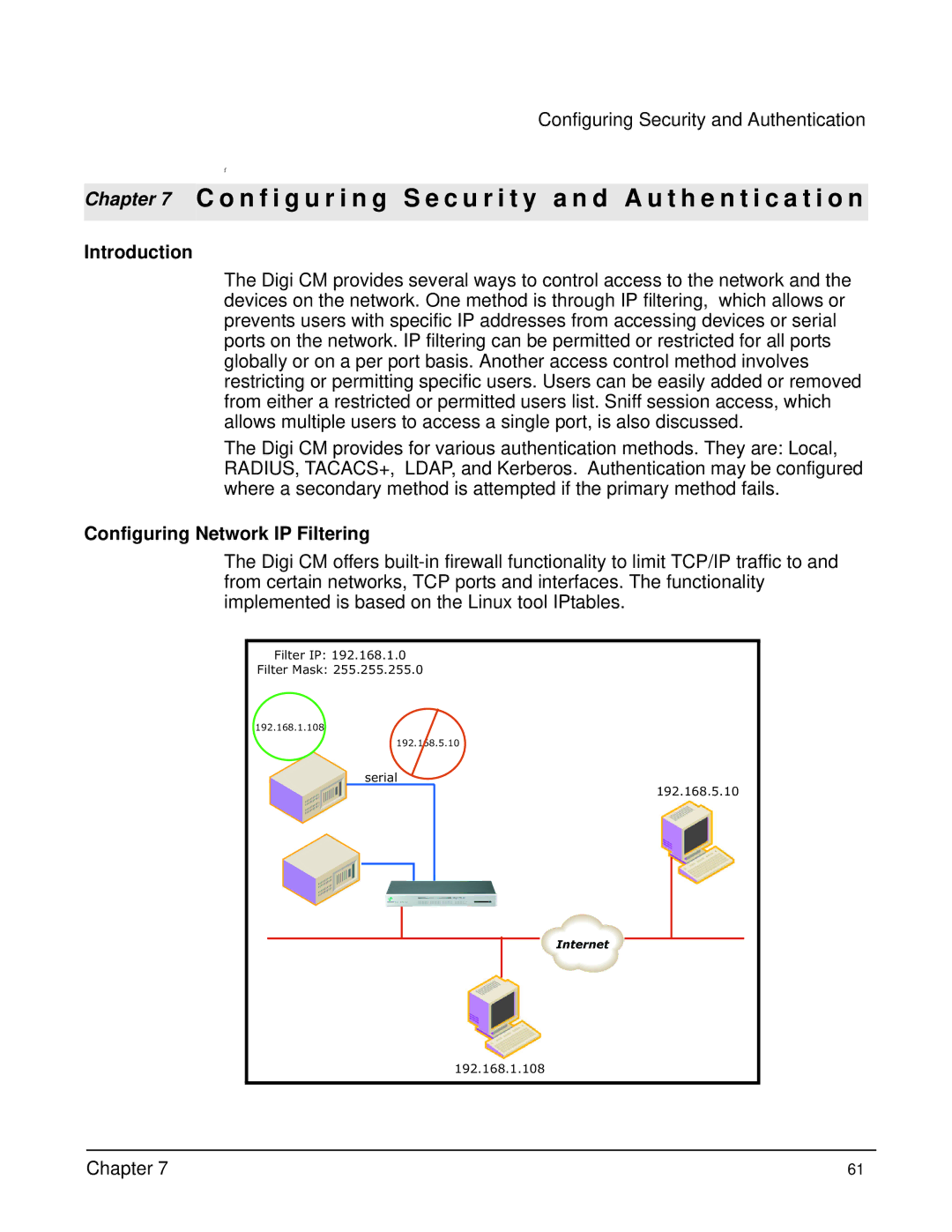 Digi Digi CM manual Introduction, Configuring Network IP Filtering 