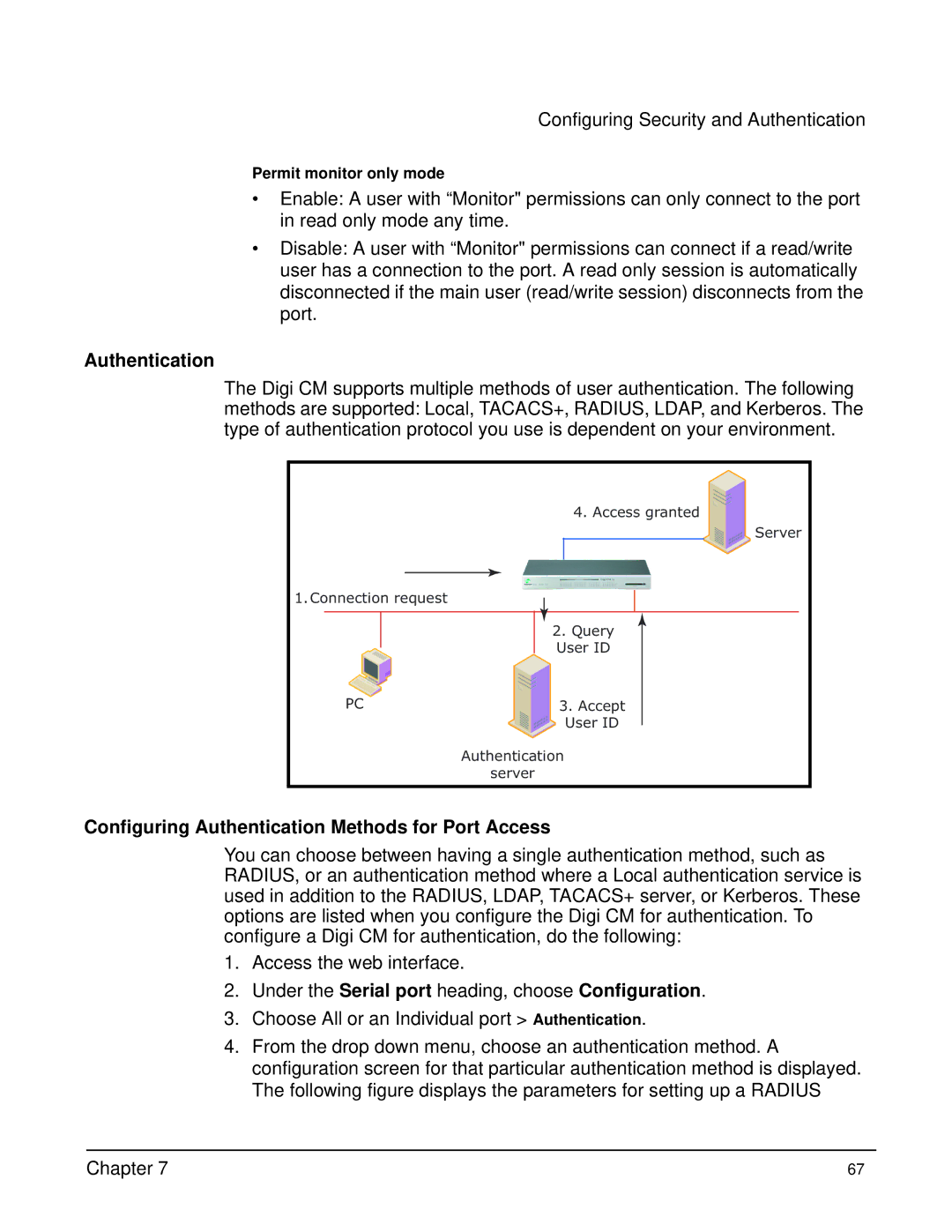 Digi Digi CM manual Configuring Authentication Methods for Port Access 