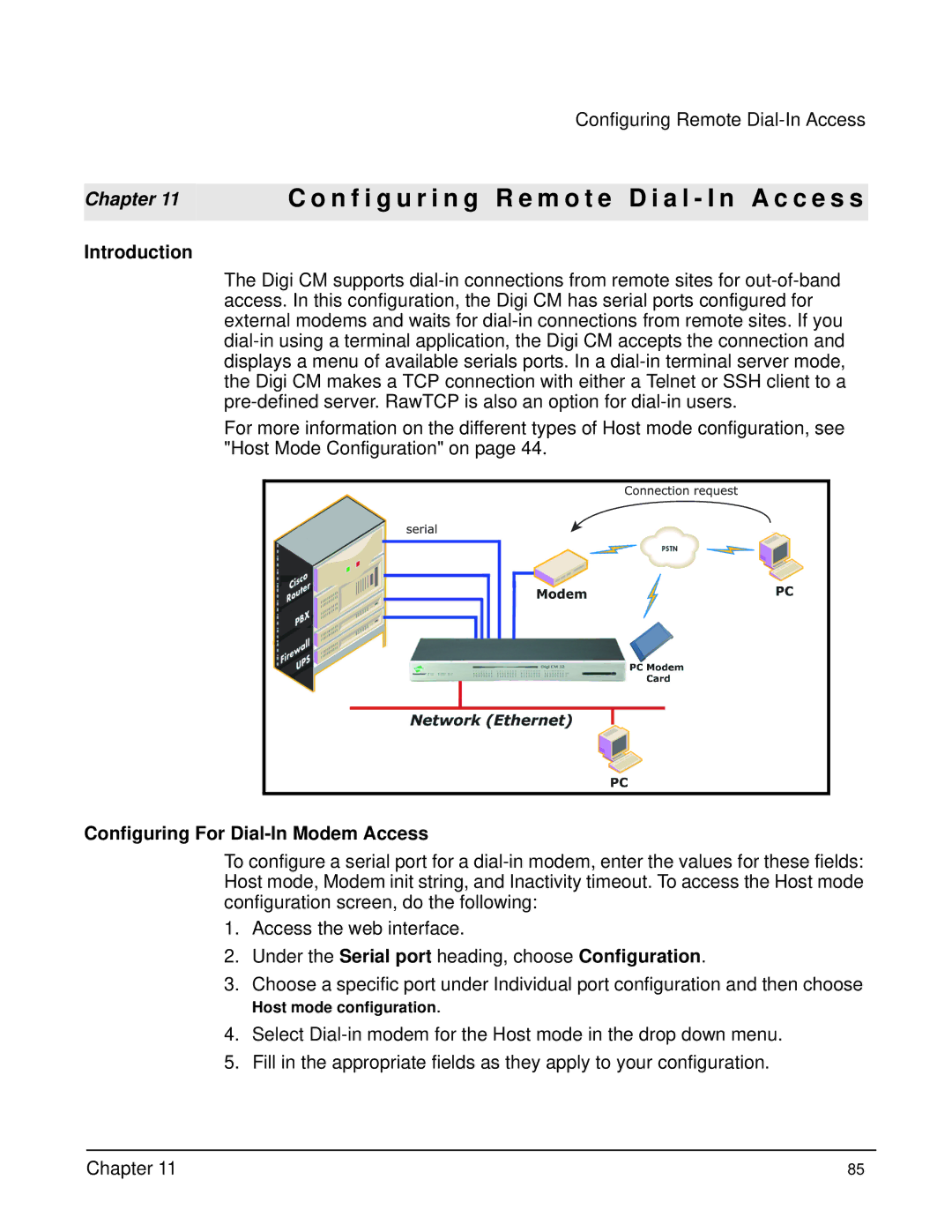 Digi Digi CM manual N f i g u r i n g R e m o t e D i a l I n a c c e s s, Configuring For Dial-In Modem Access 