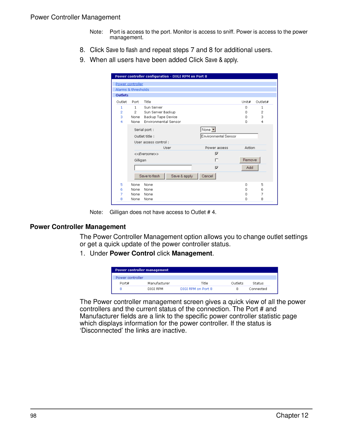 Digi Digi CM manual Power Controller Management, Under Power Control click Management 