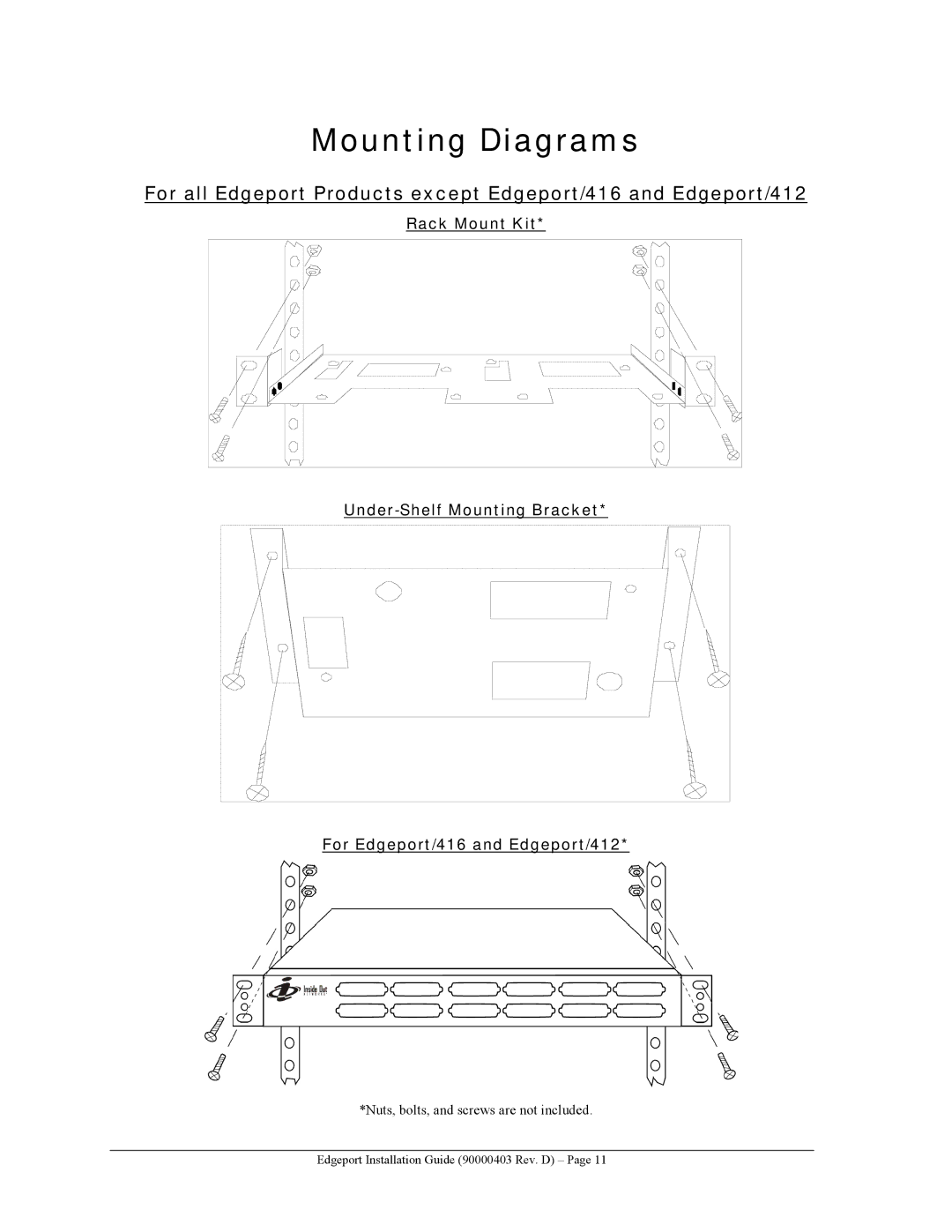 Digi Edgeport/22c, Edgeport/8rr, Edgeport/1, Edgeport/421, Edgeport/416, Edgeport/2c, Edgeport/412 Mounting Diagrams 