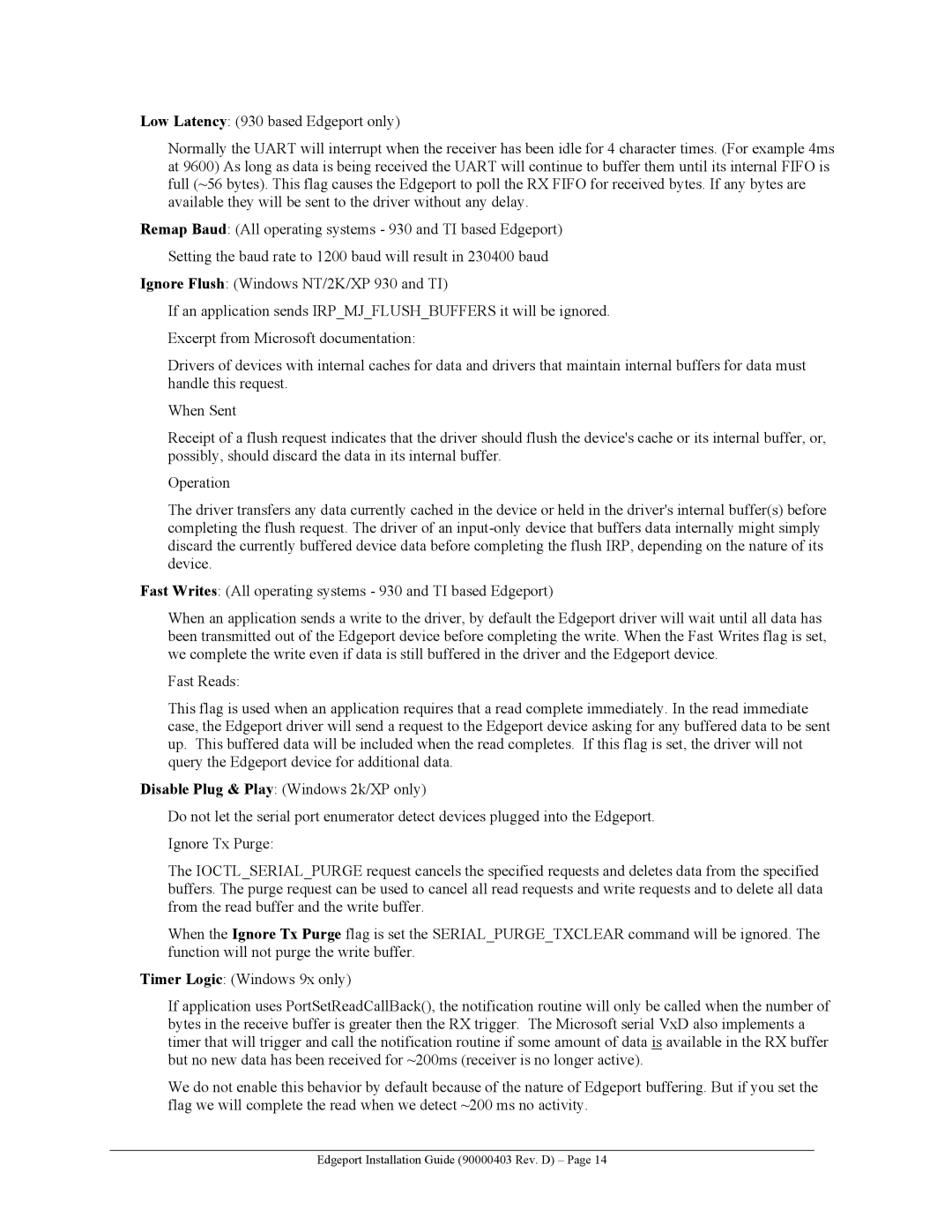 Digi 22c, Edgeport/8rr, Edgeport/1, Edgeport/421, Edgeport/416, 412, 21c Edgeport Installation Guide 90000403 Rev. D 