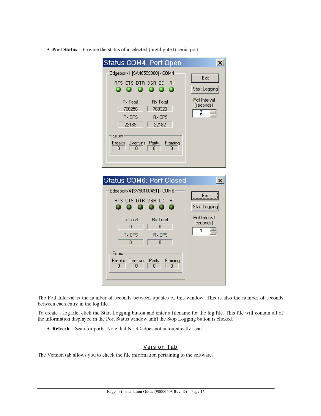 Digi Edgeport/8rr, Edgeport/1, Edgeport/421, Edgeport/416, Edgeport/2c, Edgeport/412, Edgeport/21, 22c Version Tab 