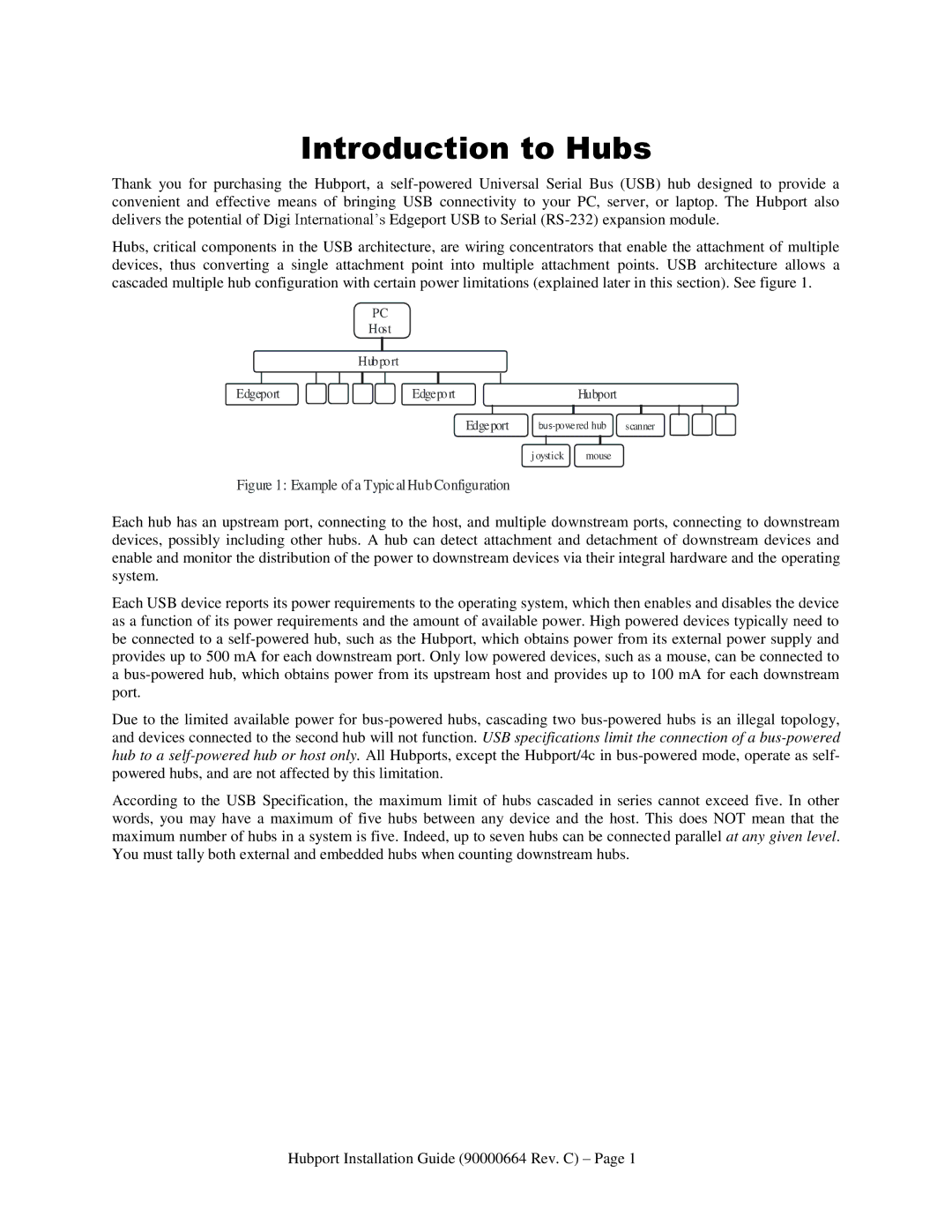 Digi Hubport/7c DC, Hubport/4c DC manual Introduction to Hubs, Example of a Typical Hub Configuration 