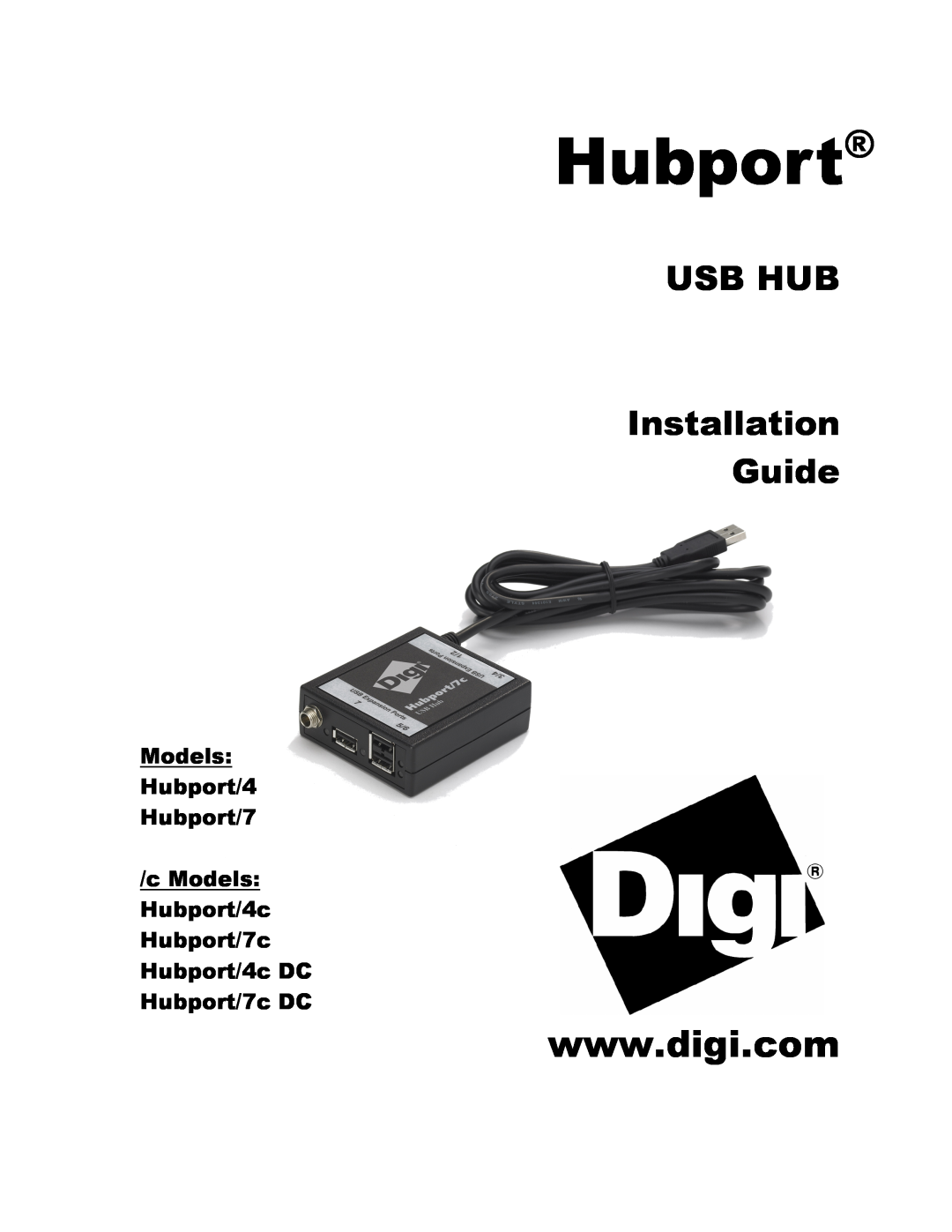 Digi Hubport/7c DC, Hubport/4c DC manual USB HUB Installation Guide, Models Hubport/4 Hubport/7 