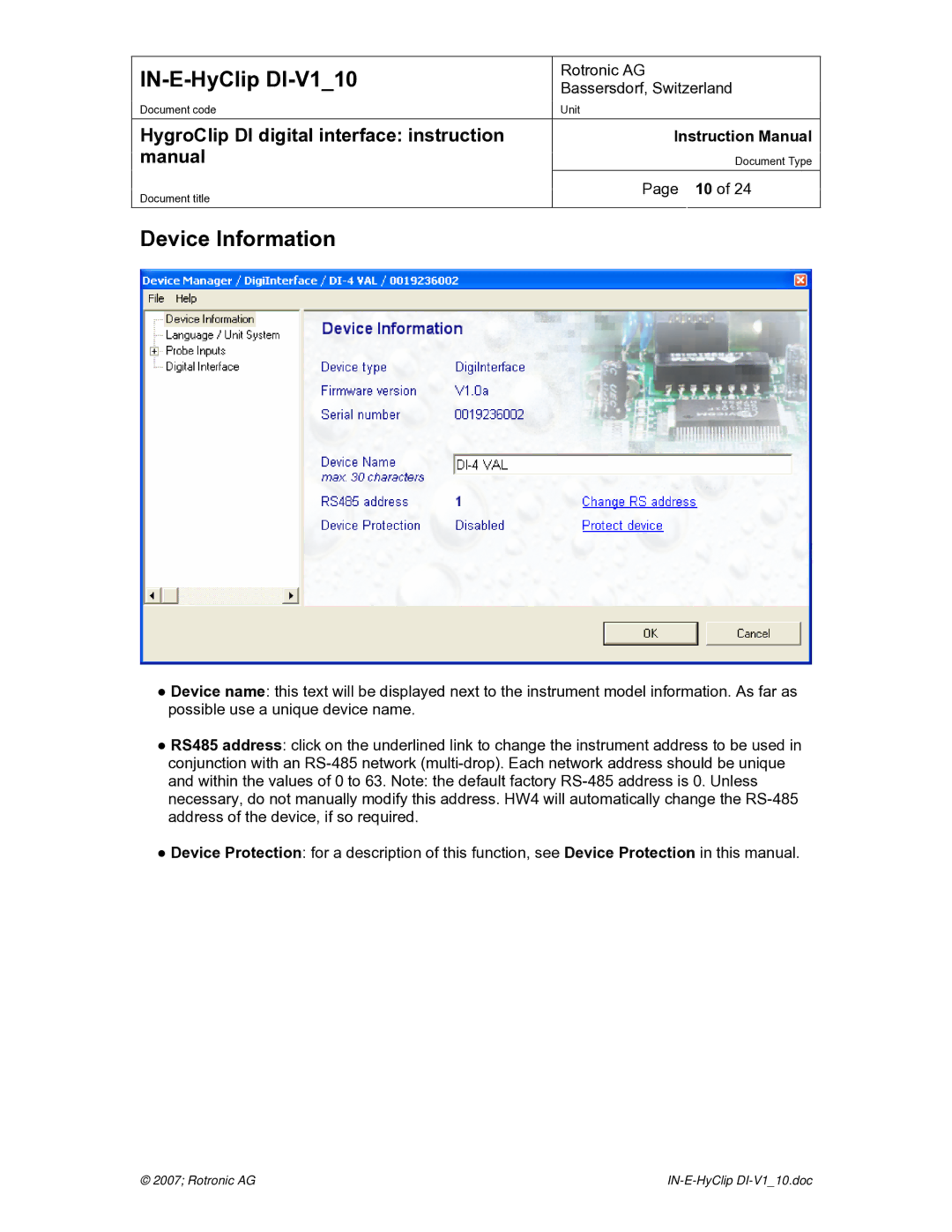 Digi HygroClip DI digital interface instruction manual Device Information 