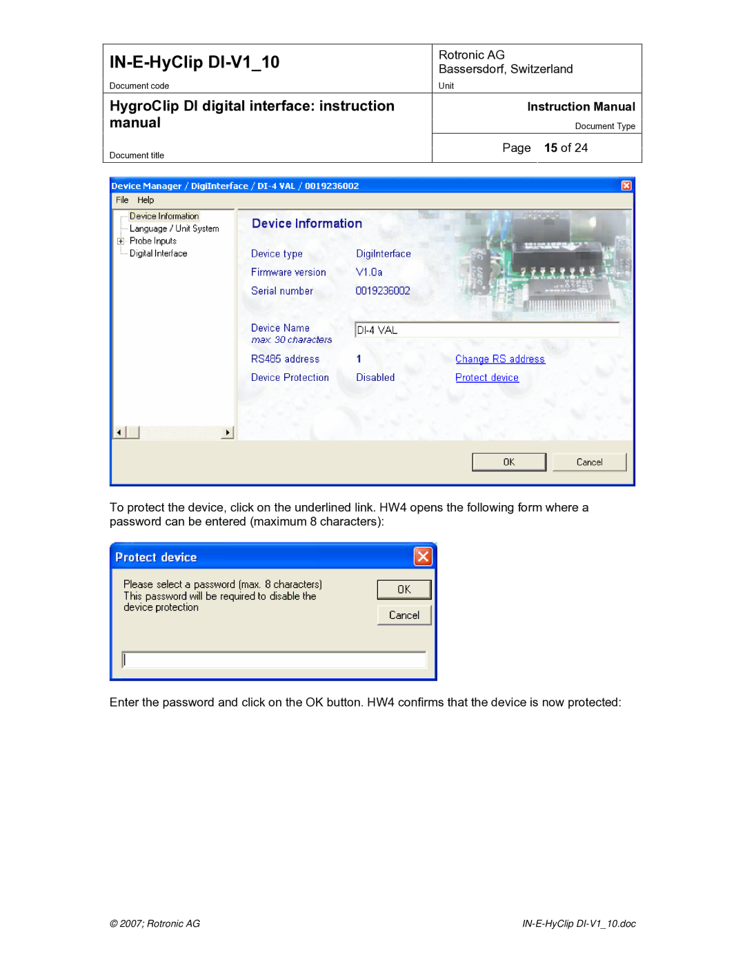 Digi HygroClip DI digital interface instruction manual IN-E-HyClip DI-V110 