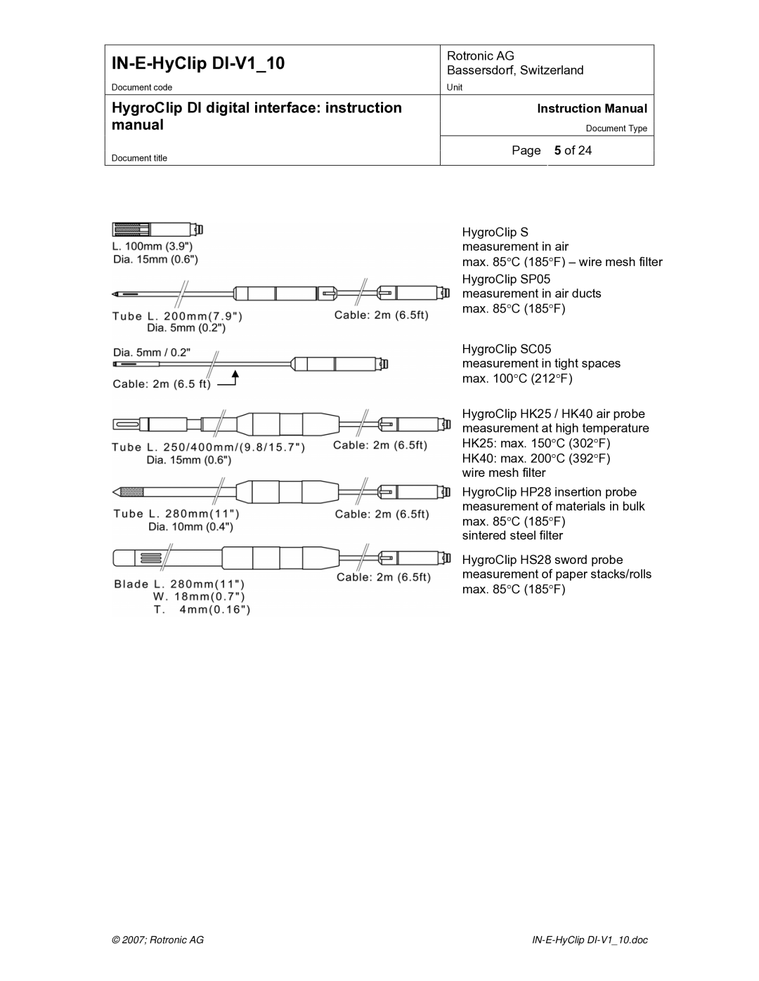 Digi HygroClip DI digital interface instruction manual IN-E-HyClip DI-V110 