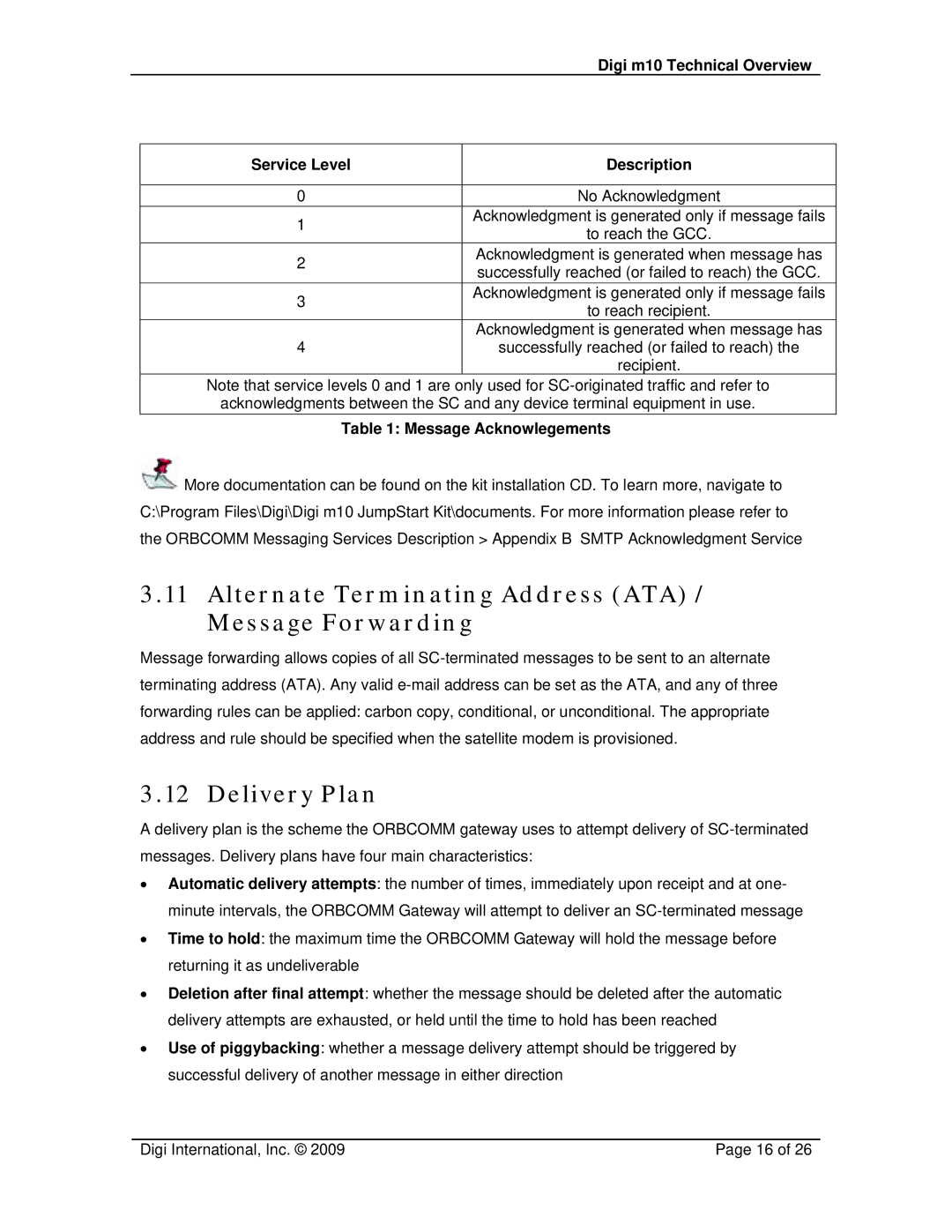 Digi M10 manual Alternate Terminating Address ATA / Message Forwarding, Delivery Plan, Message Acknowlegements 