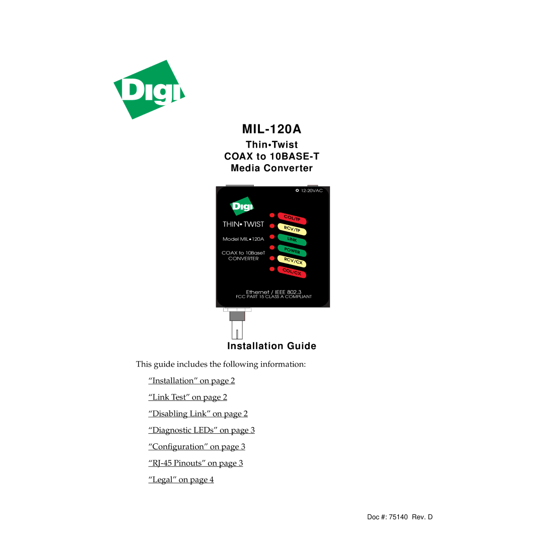 Digi MIL-120A manual 