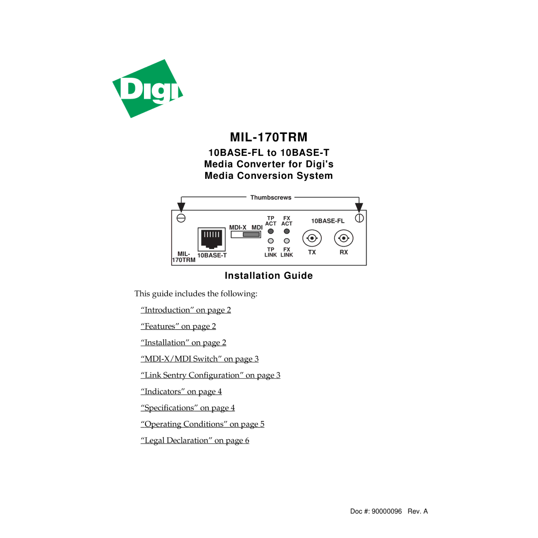 Digi MIL-170TRM specifications 