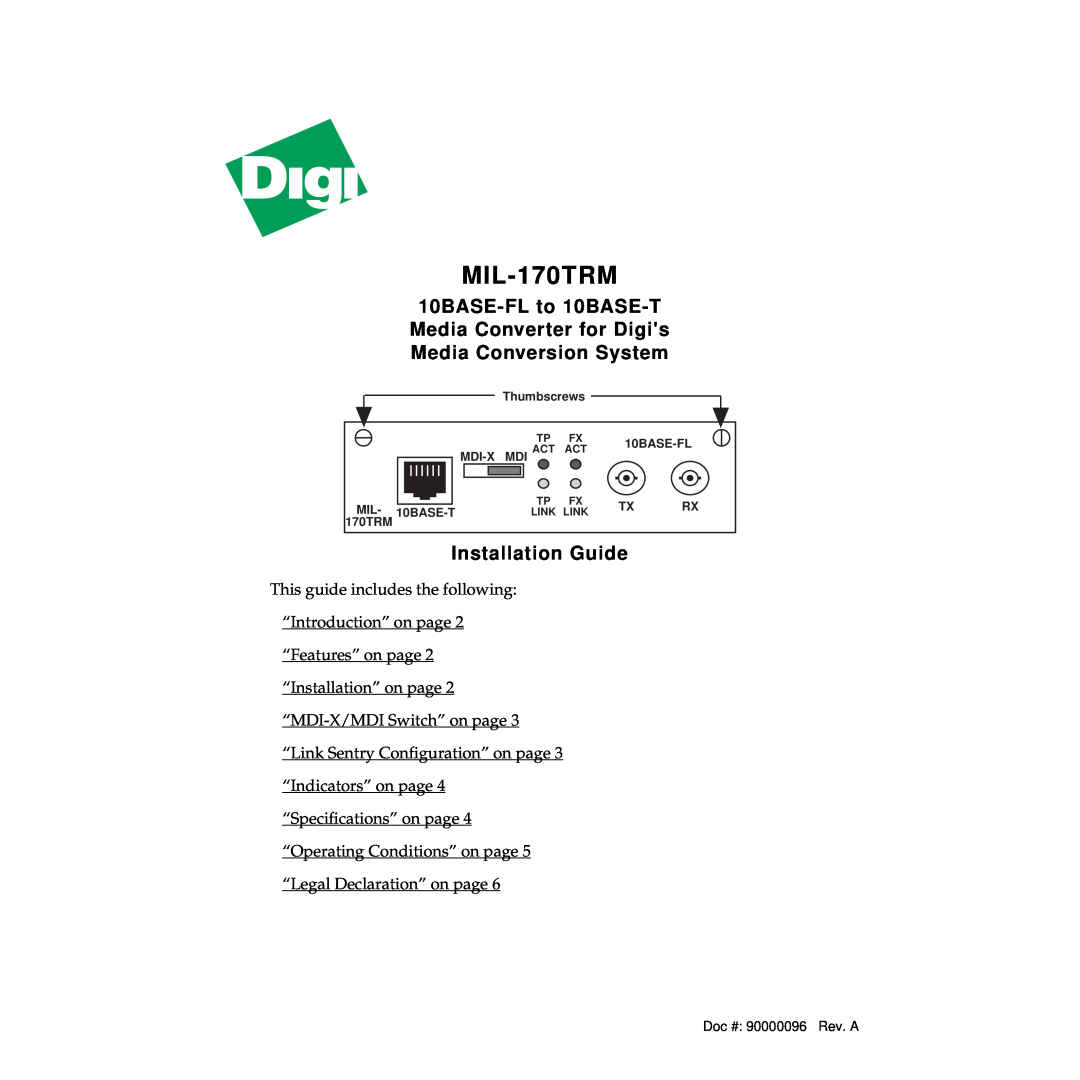 Digi MIL-170TRM specifications Installation Guide 