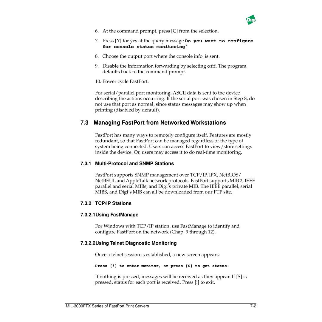 Digi MIL-3000FTX manual Managing FastPort from Networked Workstations, Multi-Protocol and Snmp Stations 