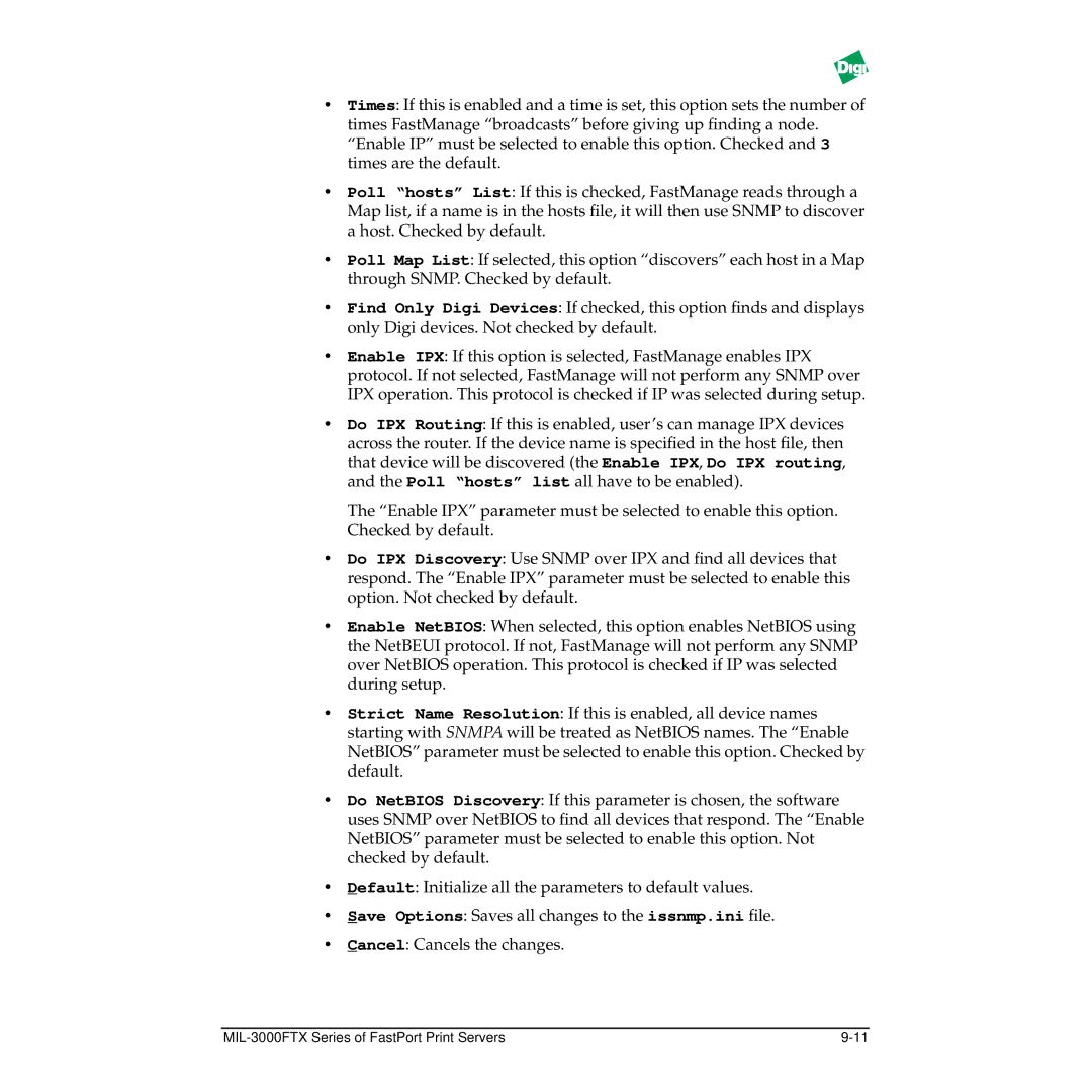 Digi manual MIL-3000FTX Series of FastPort Print Servers 