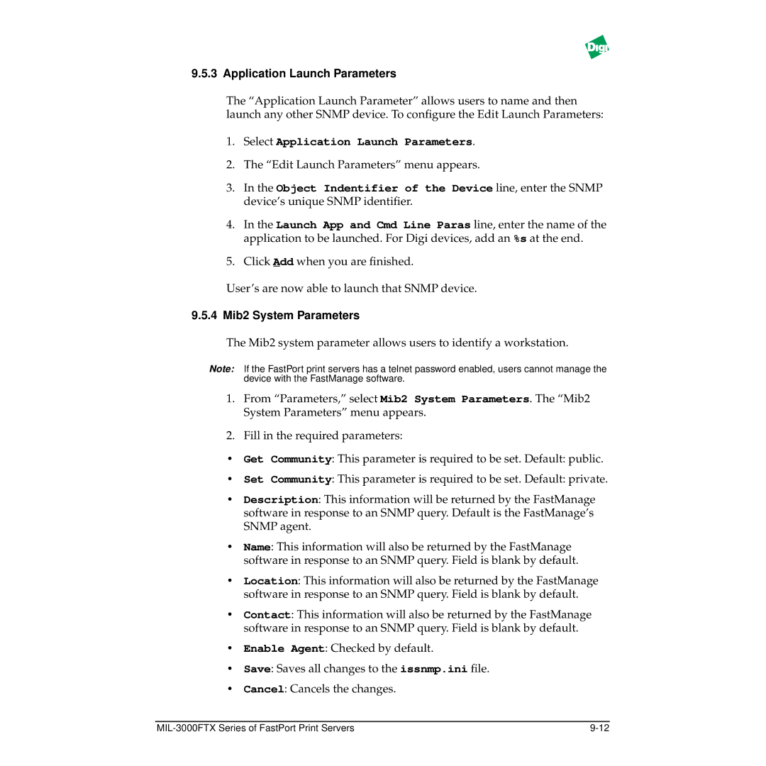 Digi MIL-3000FTX manual Select Application Launch Parameters, 4 Mib2 System Parameters 