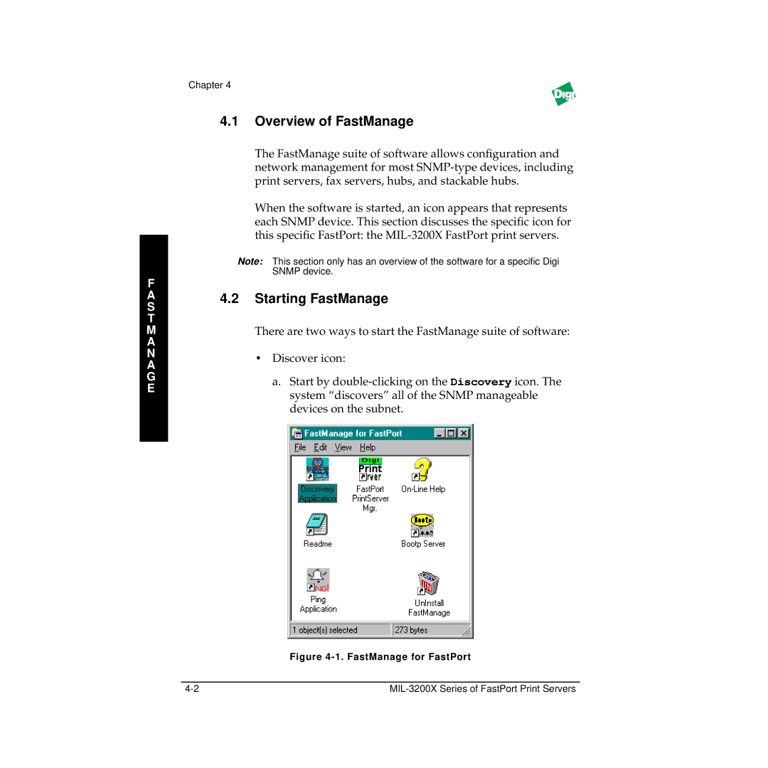 Digi MIL-3200X manual Overview of FastManage, Starting FastManage 