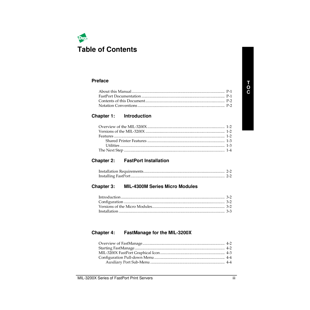 Digi MIL-3200X manual Table of Contents 