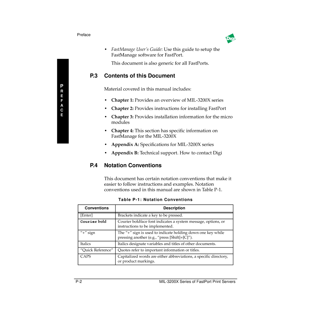 Digi MIL-3200X manual Contents of this Document, Notation Conventions 