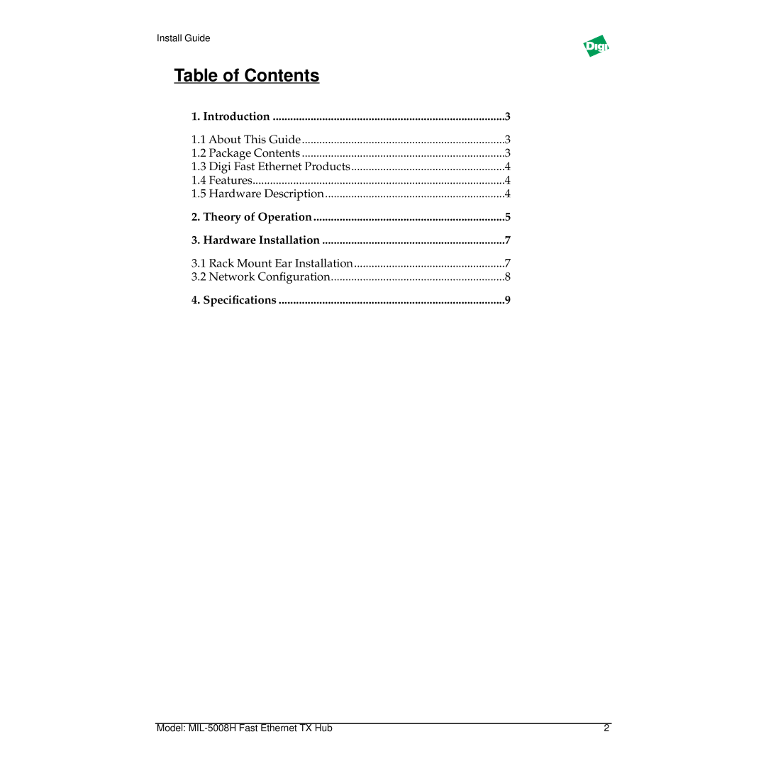 Digi MIL-5008H manual Table of Contents 