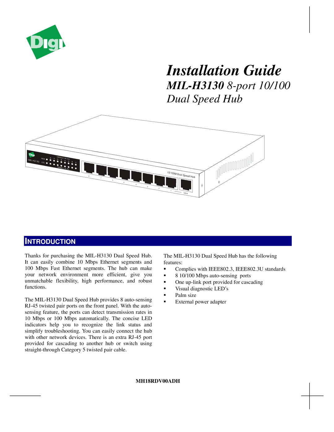 Digi MIL-H3130 manual Installation Guide, Introduction 