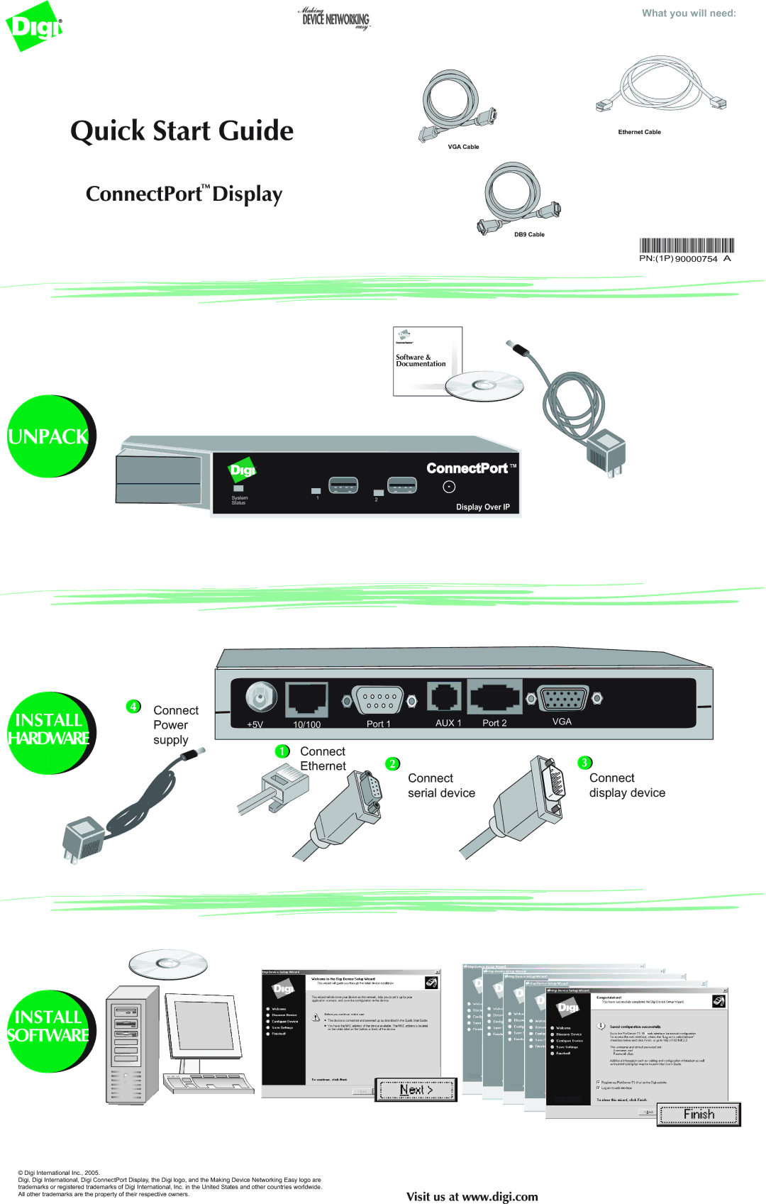 Digi Network Device manual Unpack, Install Hardware Software, Connect Ethernet Serial device Display device 