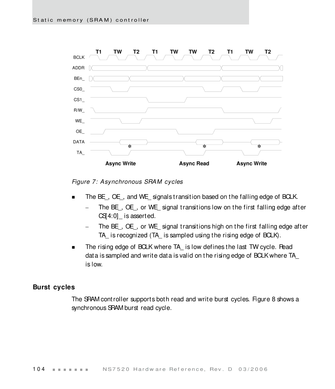 Digi NS7520 manual Burst cycles, Async Read 