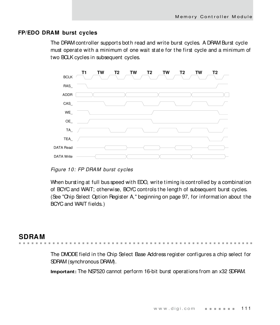 Digi NS7520 manual FP/EDO Dram burst cycles, FP Dram burst cycles 