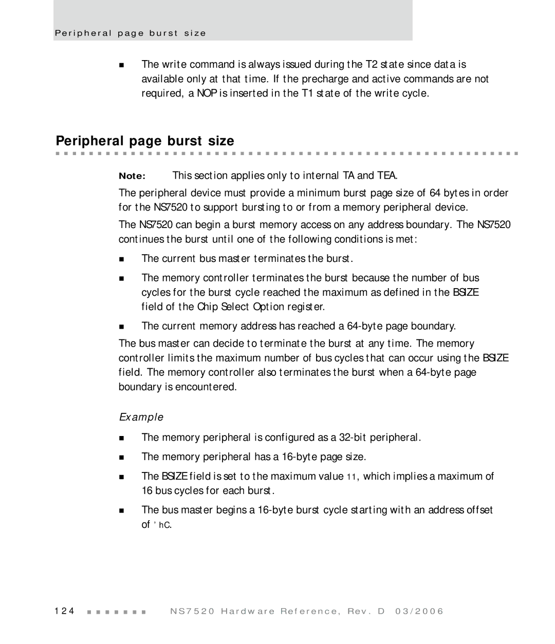 Digi NS7520 manual Peripheral page burst size, Example 