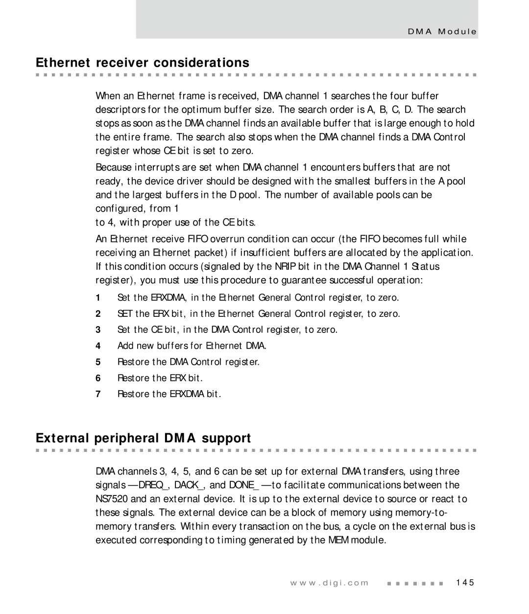 Digi NS7520 manual Ethernet receiver considerations, External peripheral DMA support 