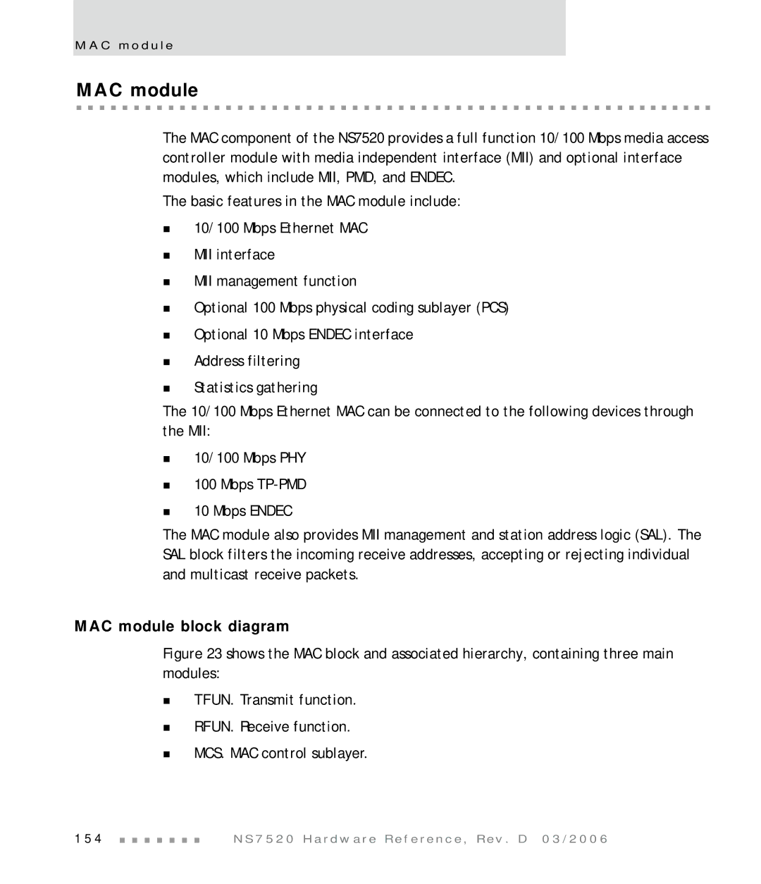 Digi NS7520 manual MAC module block diagram 