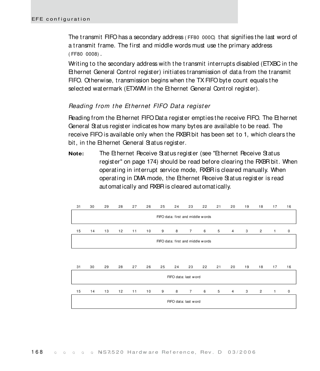 Digi NS7520 manual Reading from the Ethernet Fifo Data register 