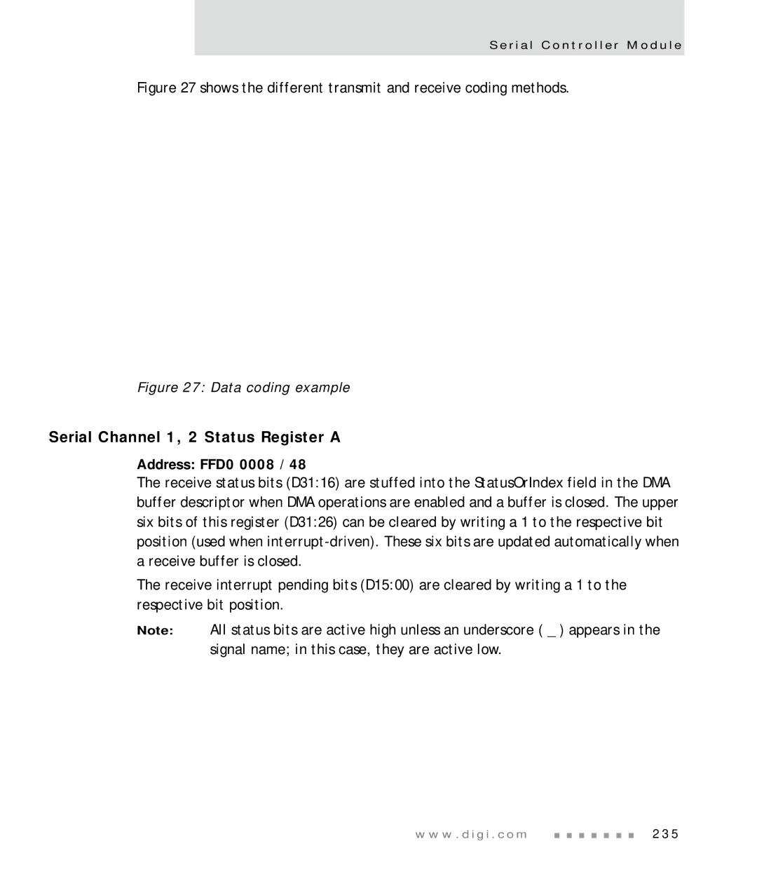 Digi NS7520 manual Serial Channel 1, 2 Status Register a, Address FFD0 0008 