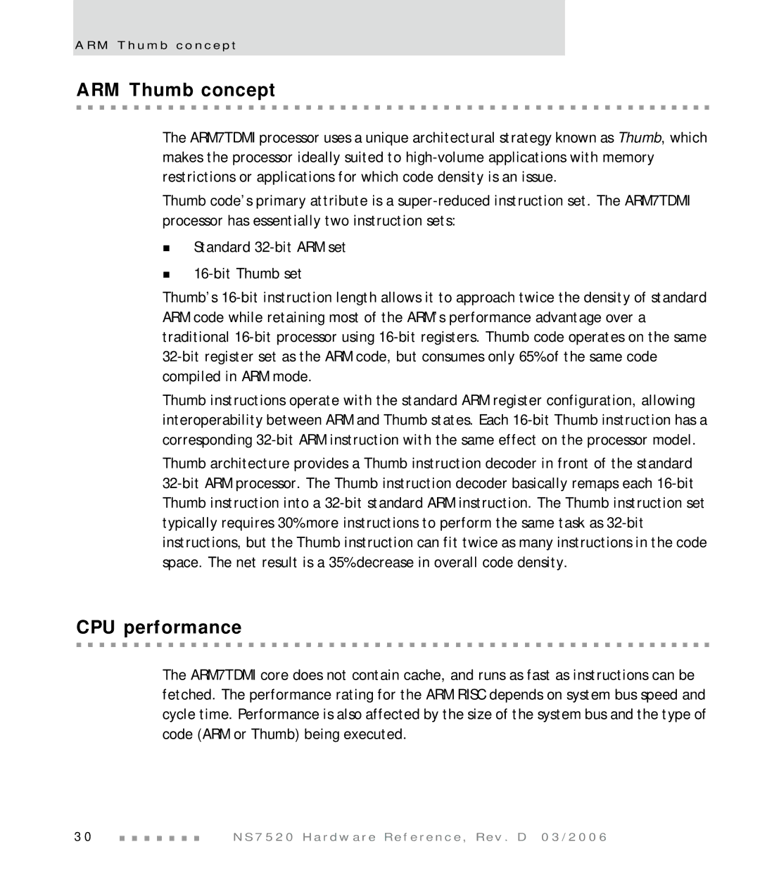 Digi NS7520 manual ARM Thumb concept, CPU performance 