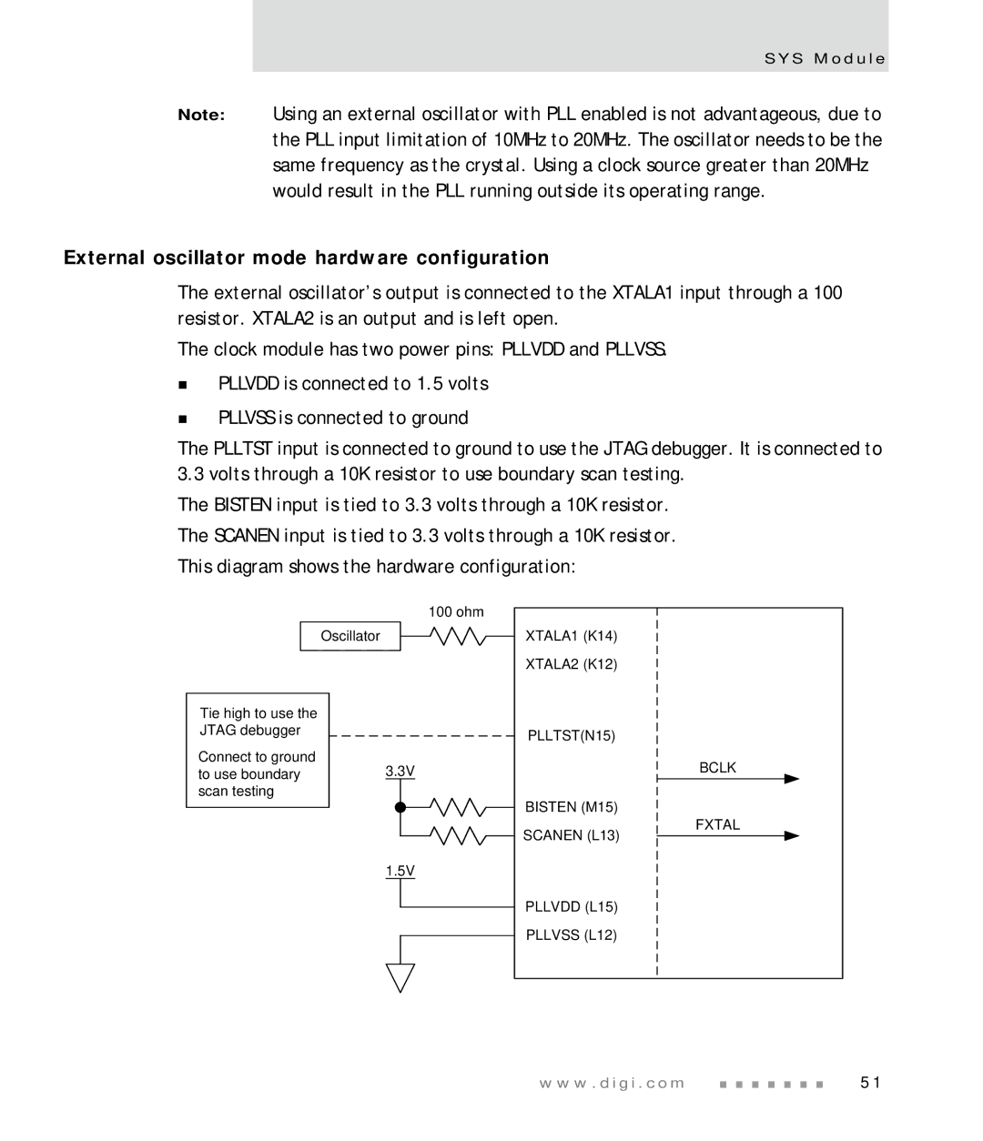 Digi NS7520 manual External oscillator mode hardware configuration 