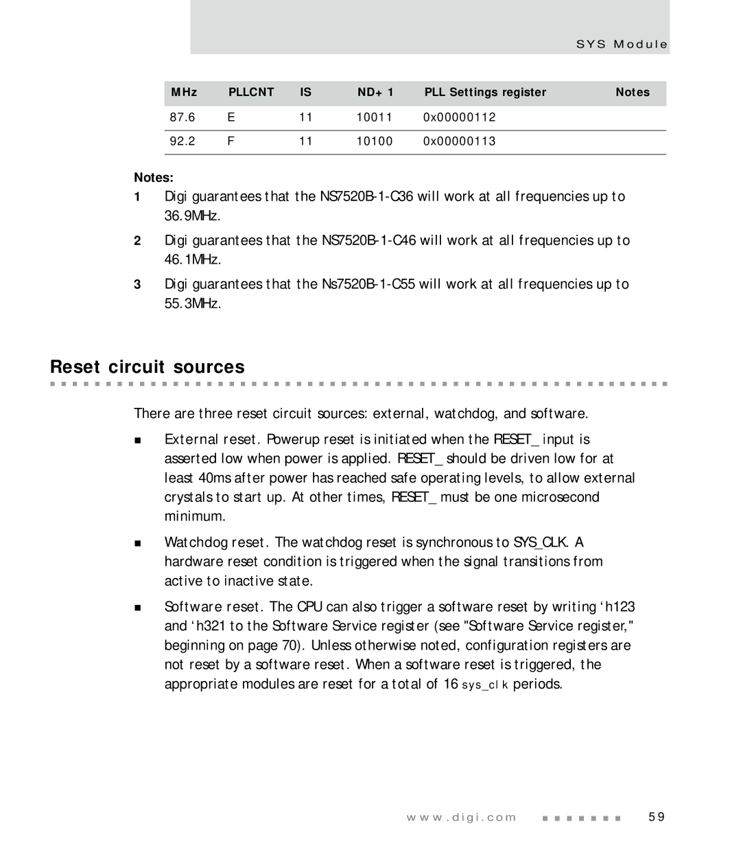 Digi NS7520 manual Reset circuit sources 