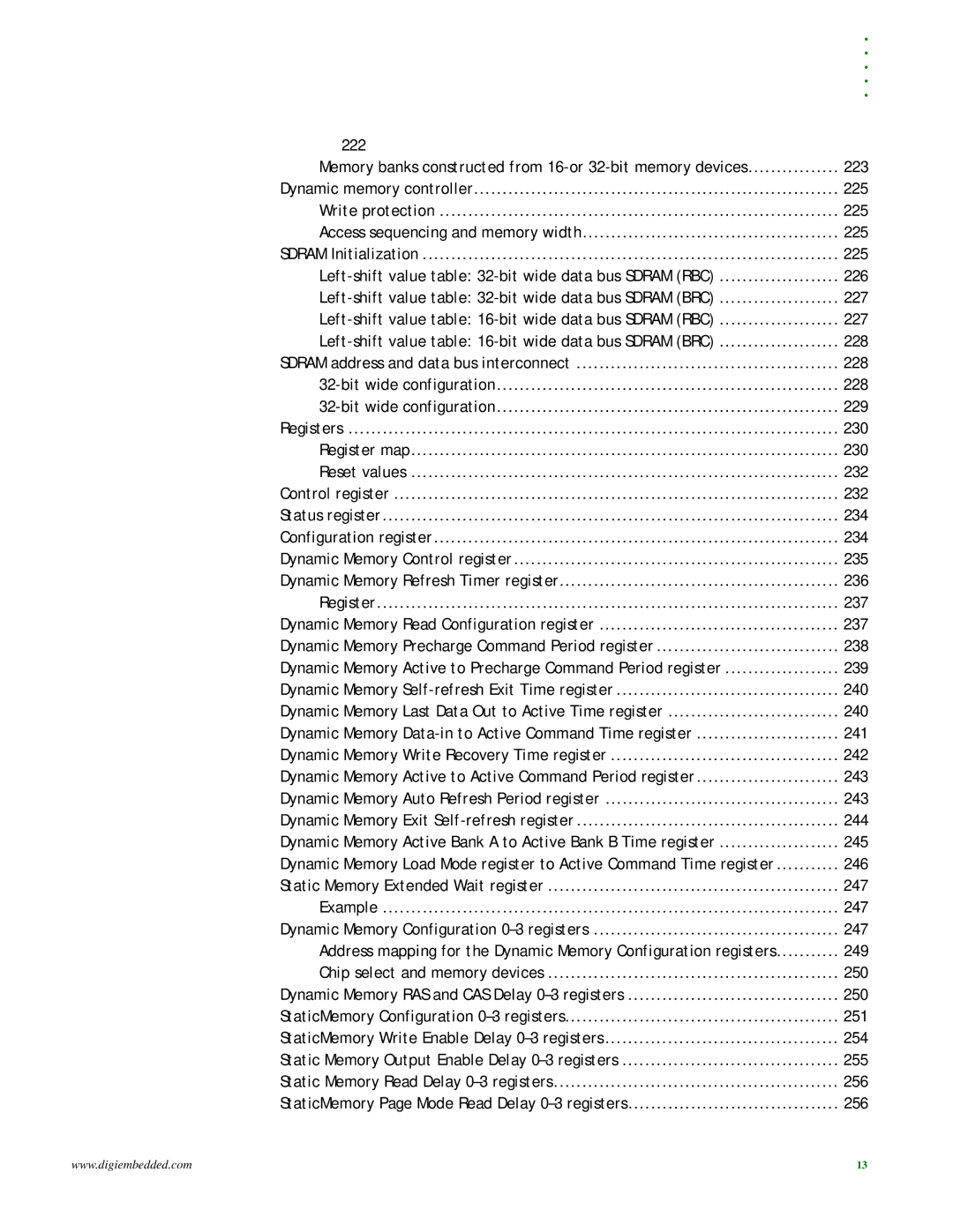 Digi NS9215 manual Bit wide configuration 228 229 