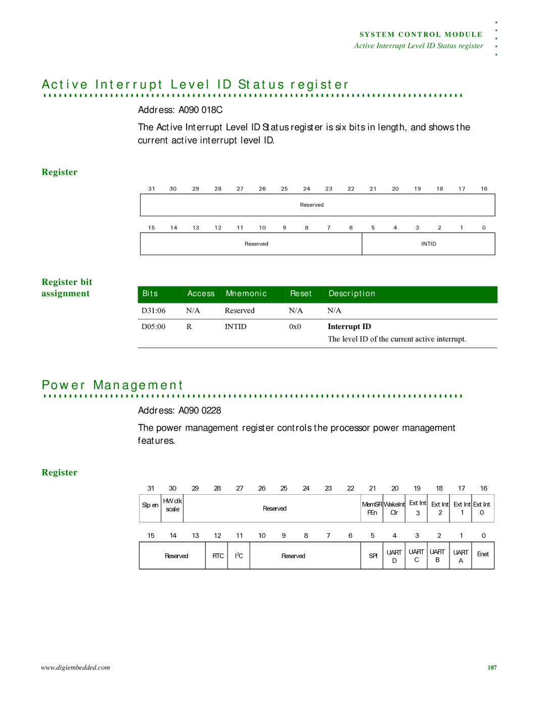 Digi NS9215 manual W e r M a n a g e m e n t, Address A090 018C, Intid, Interrupt ID 