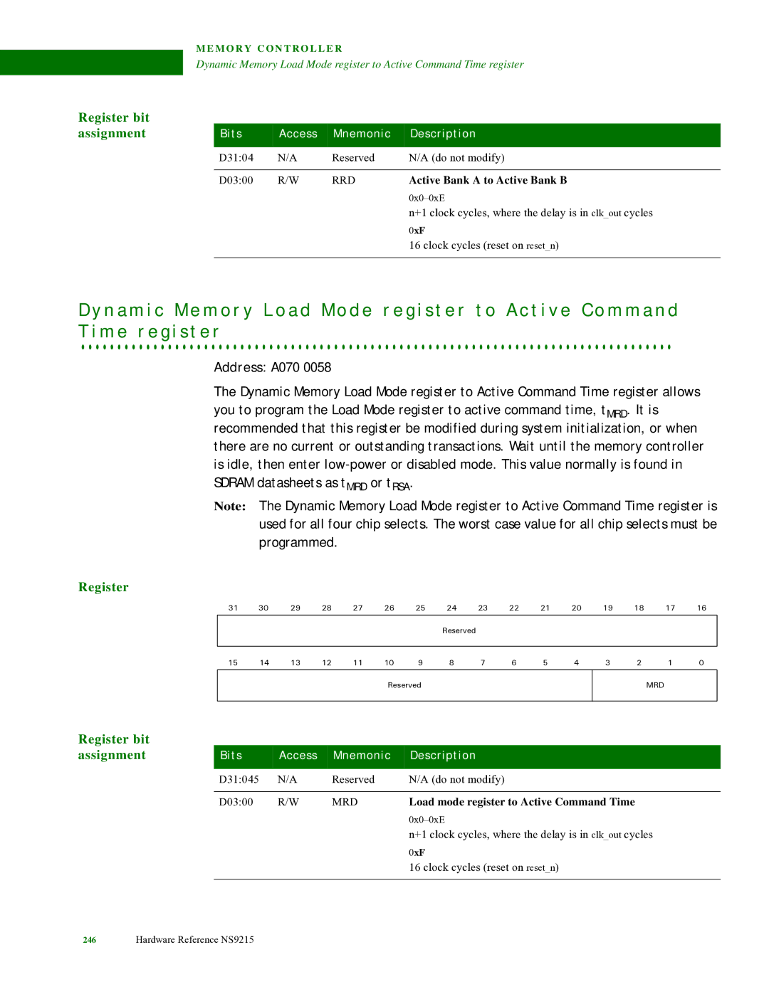 Digi NS9215 manual Rrd, Active Bank a to Active Bank B, Mrd, Load mode register to Active Command Time 